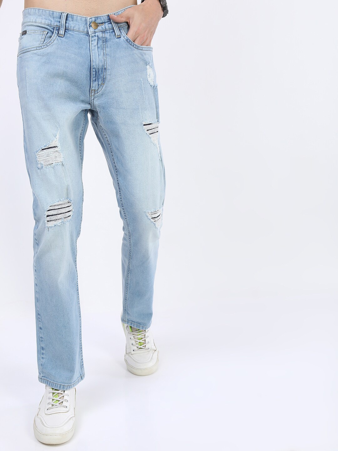 

KETCH Men Blue Straight Fit Low Distress Heavy Fade Stretchable Jeans
