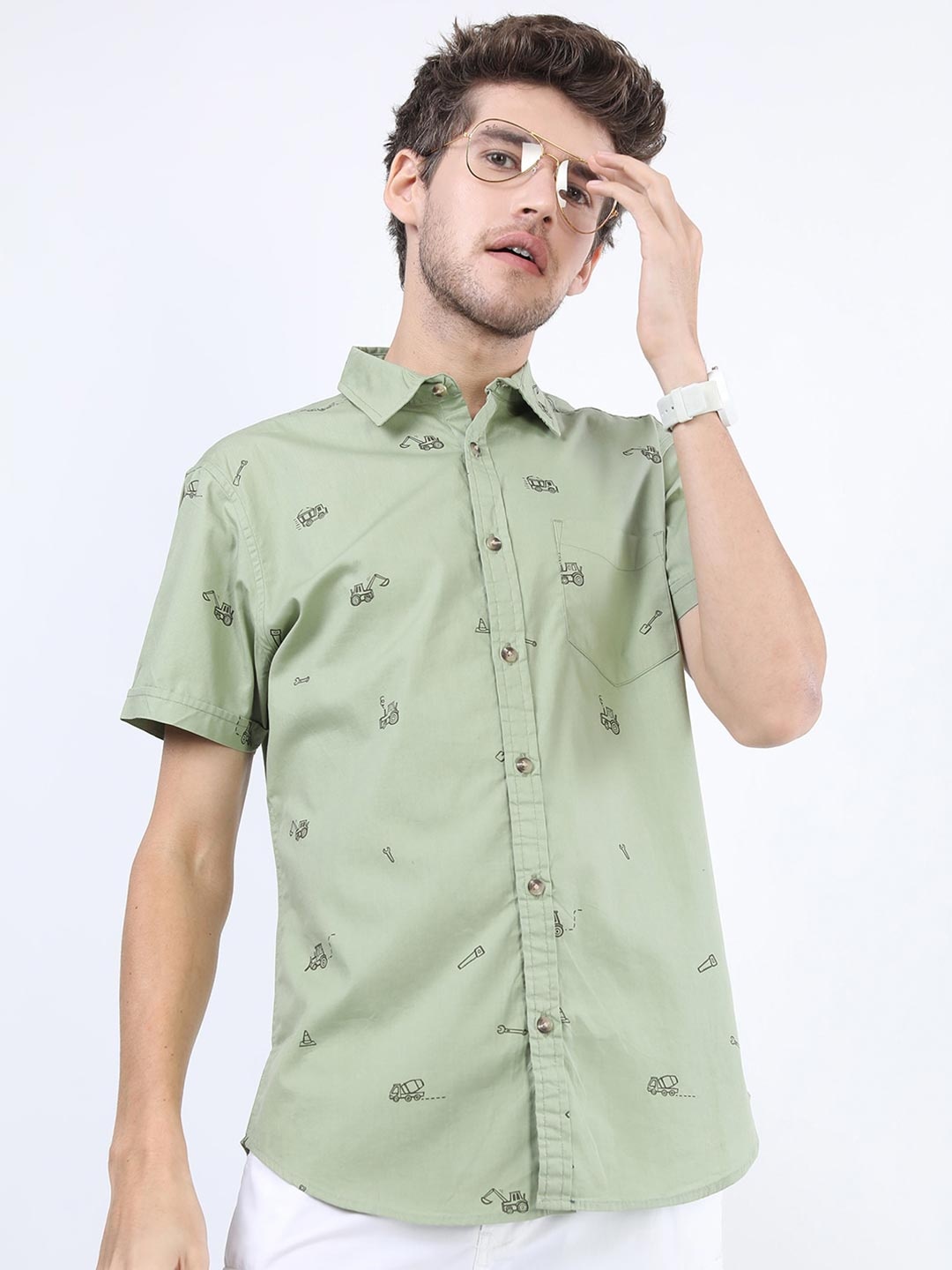 

KETCH Men Olive Green Slim Fit Printed Casual Shirt