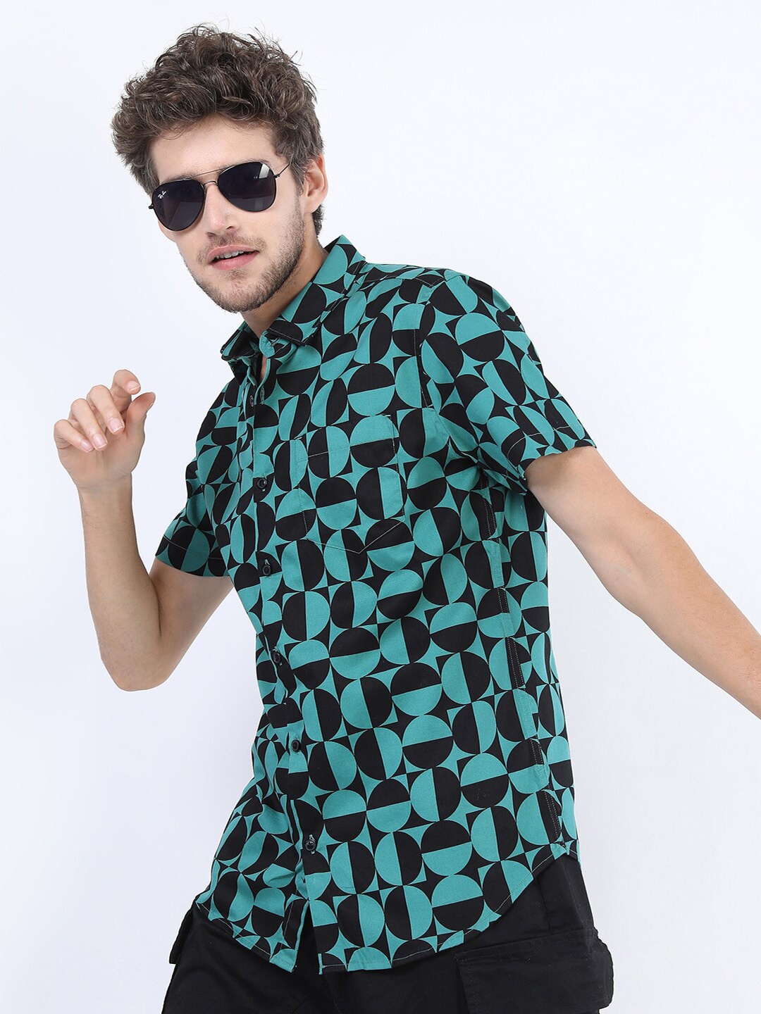 KETCH Men Black Slim Fit Printed Casual Shirt