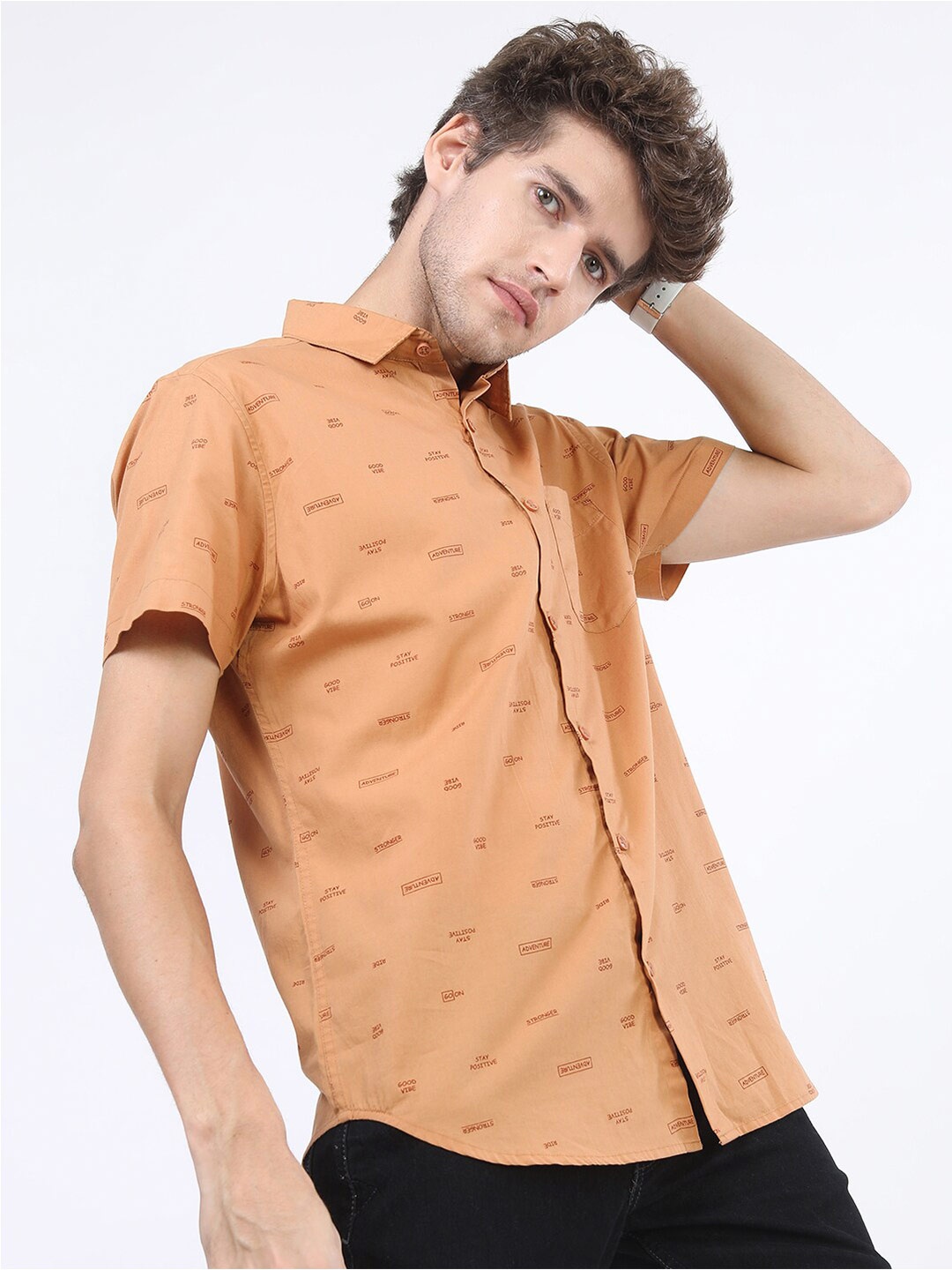 

KETCH Men Rust Slim Fit Printed Short Sleeves Casual Shirt