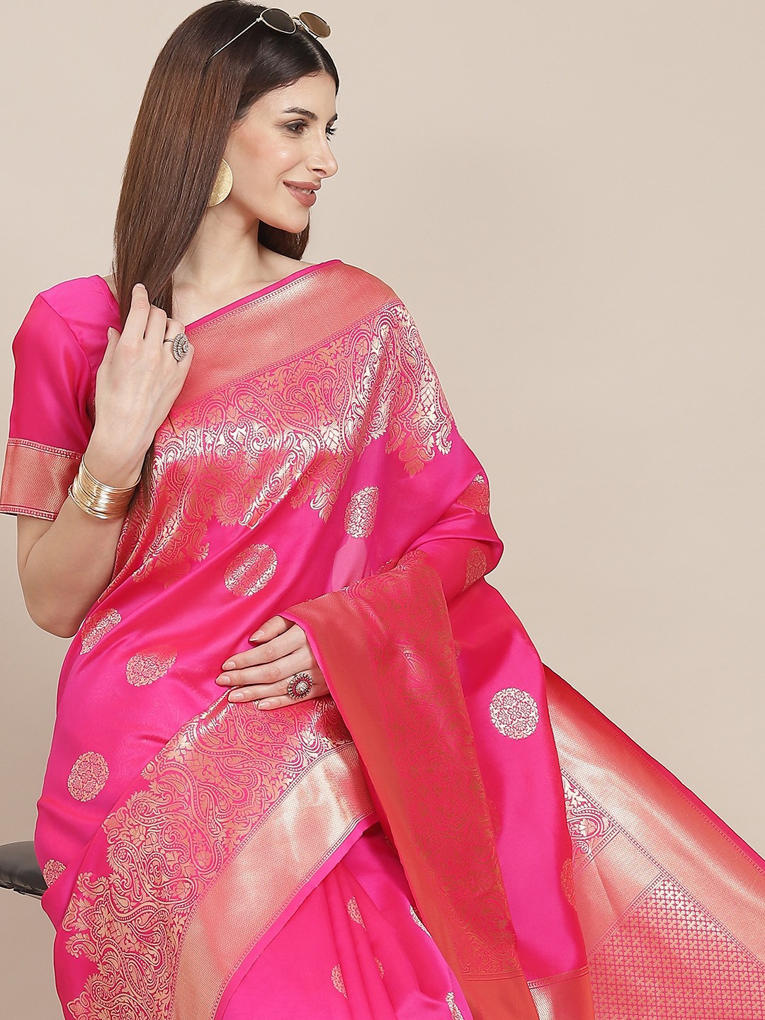 

Varanga Pink Woven Design Banarasi Saree