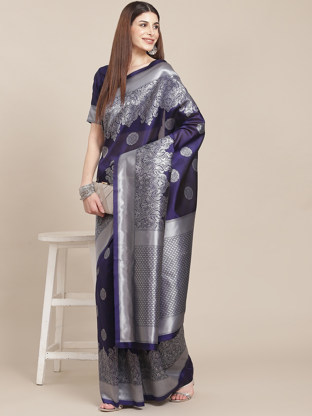 

Varanga Navy Blue & Silver Woven Design Banarasi Saree