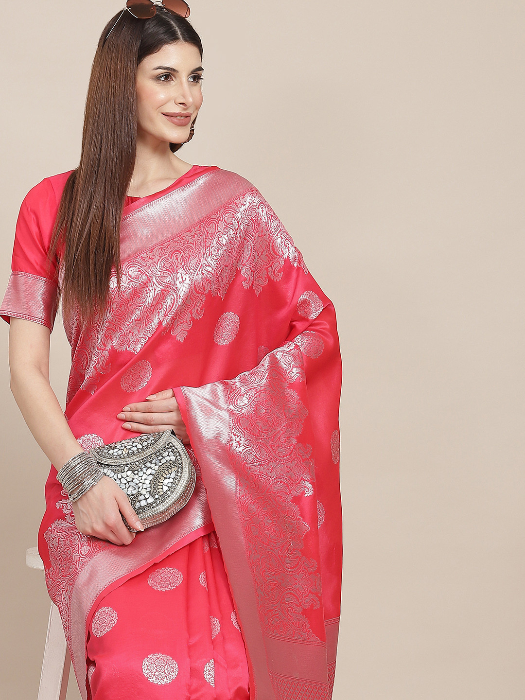 

Varanga Pink & Golden Woven Design Banarasi Saree