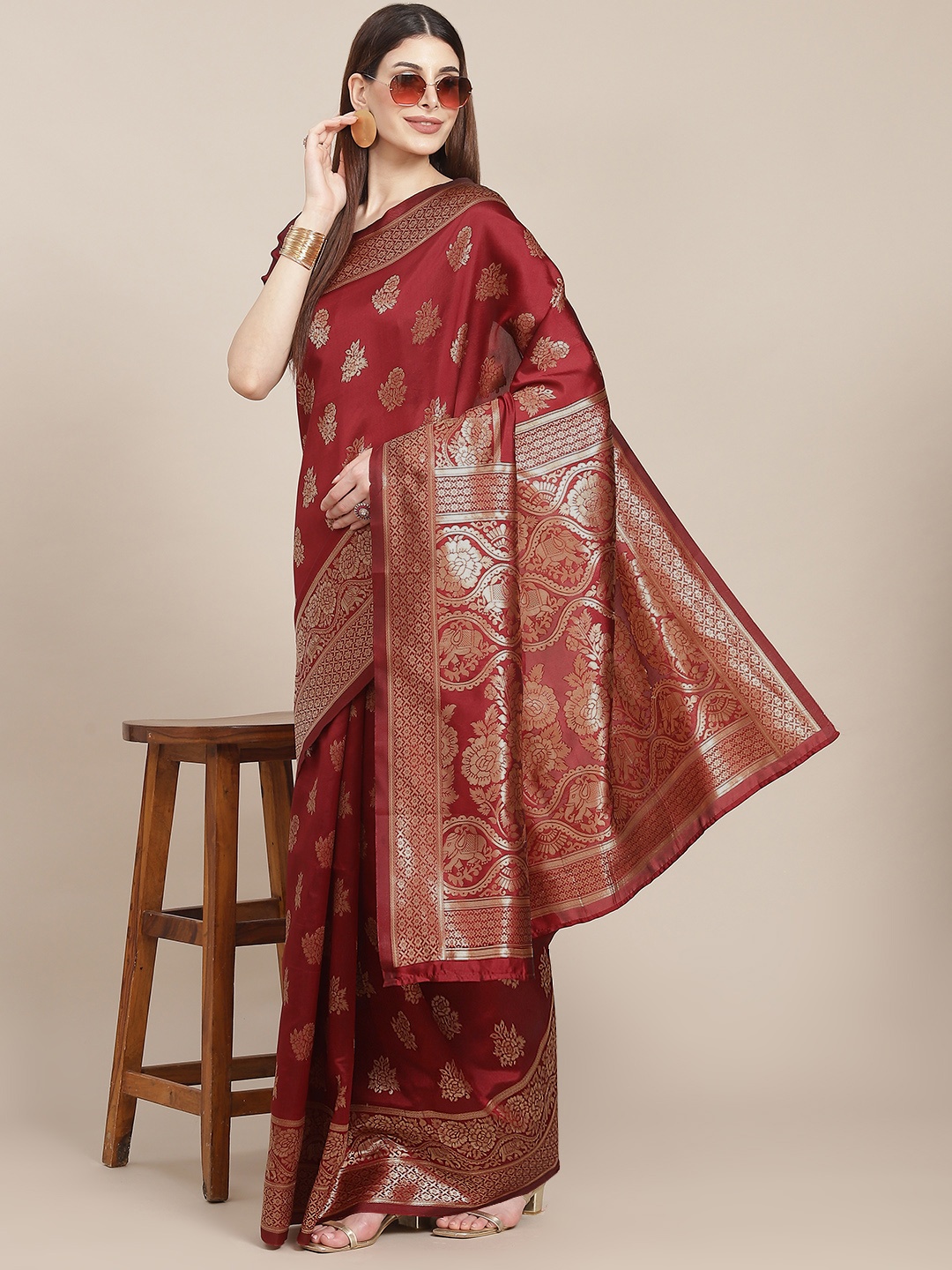 

Varanga Maroon & Golden Woven Design Banarasi Saree