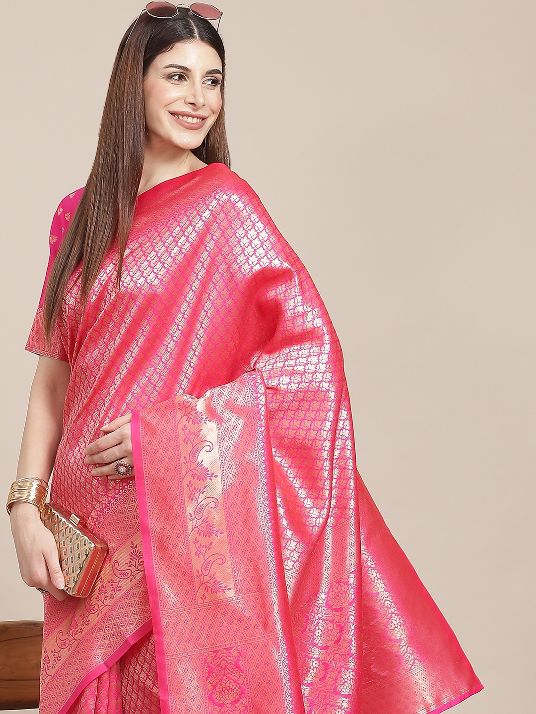 

Varanga Pink & Golden Woven Design Banarasi Saree