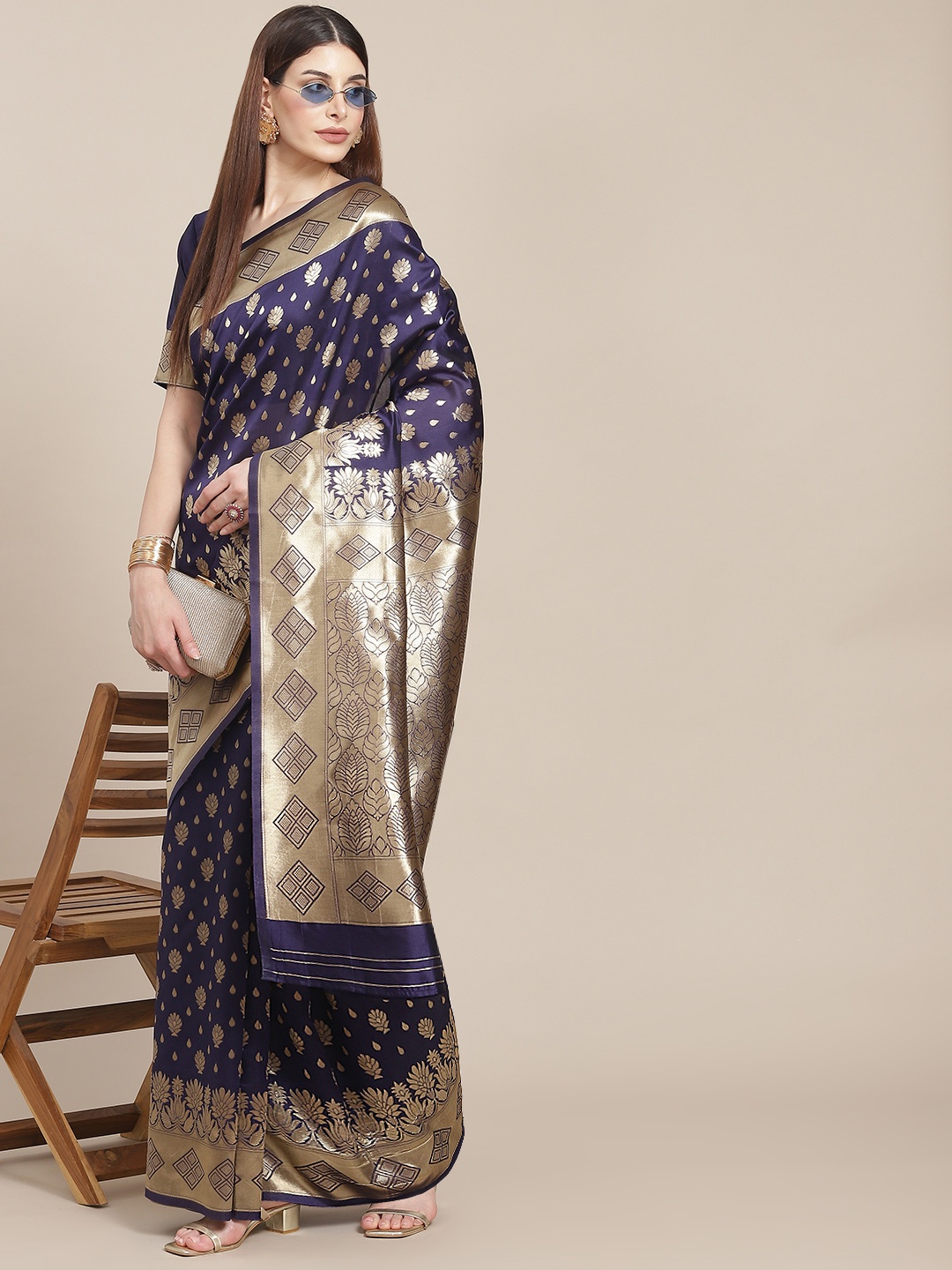 

Varanga Navy Blue & Golden Woven Design Banarasi Saree