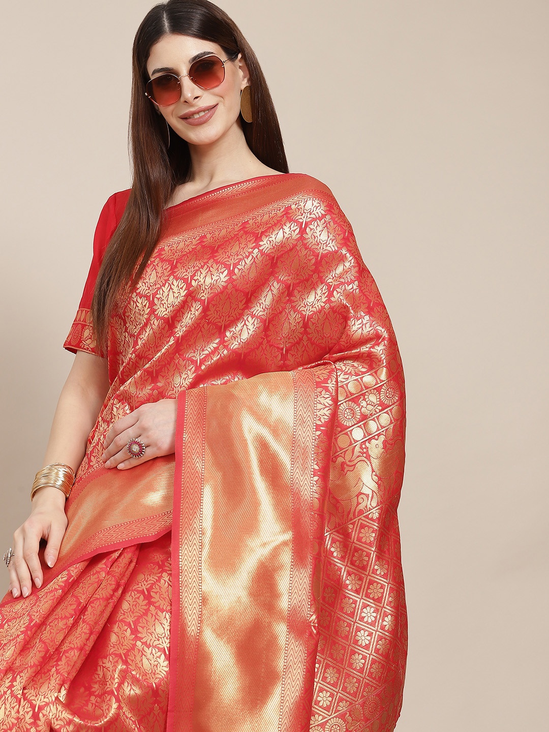 

Varanga Red & Golden Woven Design Banarasi Saree