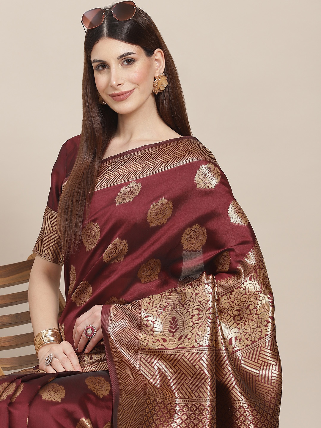 

Varanga Maroon & Golden Woven Design Banarasi Saree