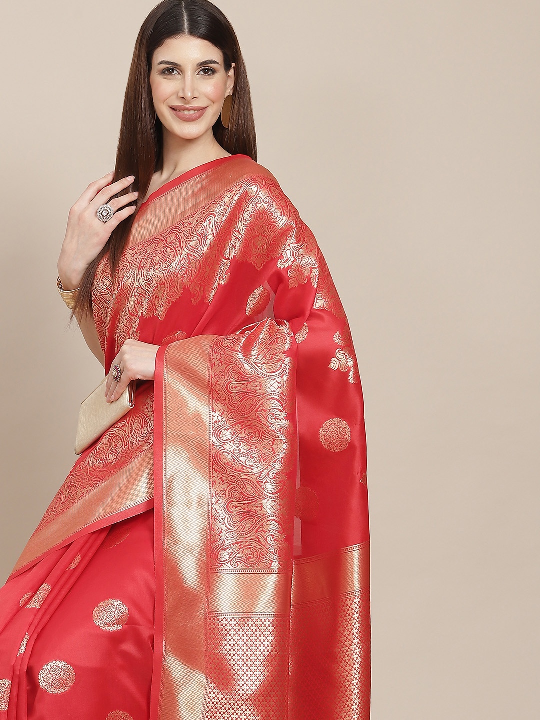 

Varanga Red & Golden Woven Design Banarasi Saree