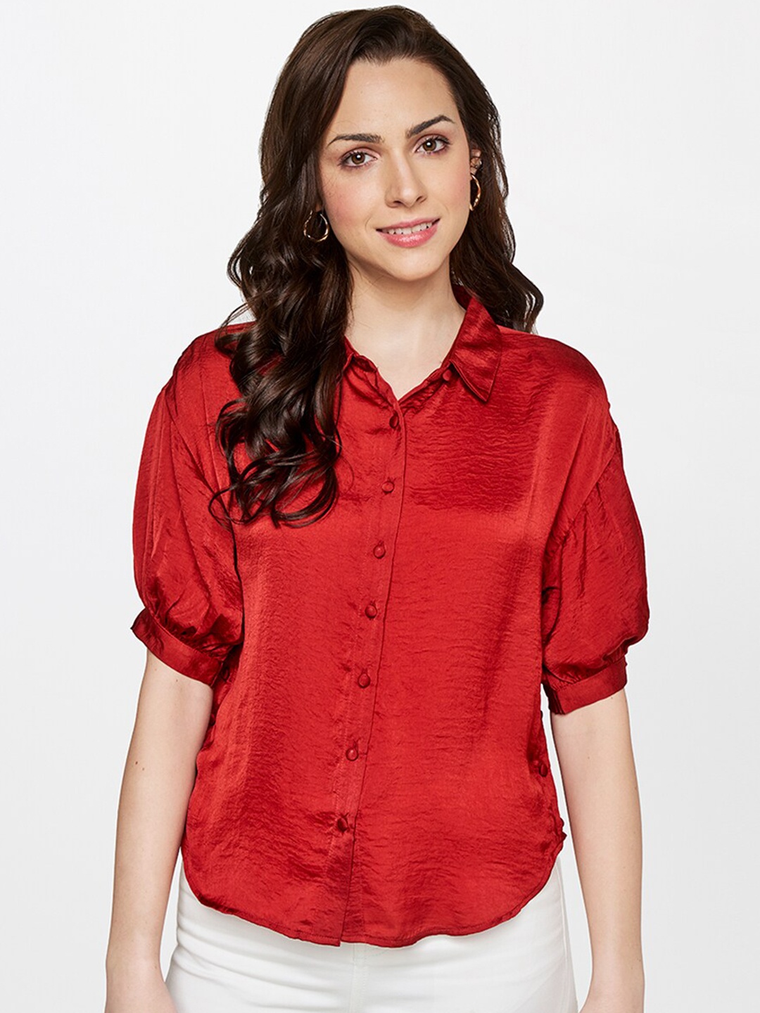 

AND Red Solid Shirt Style Top