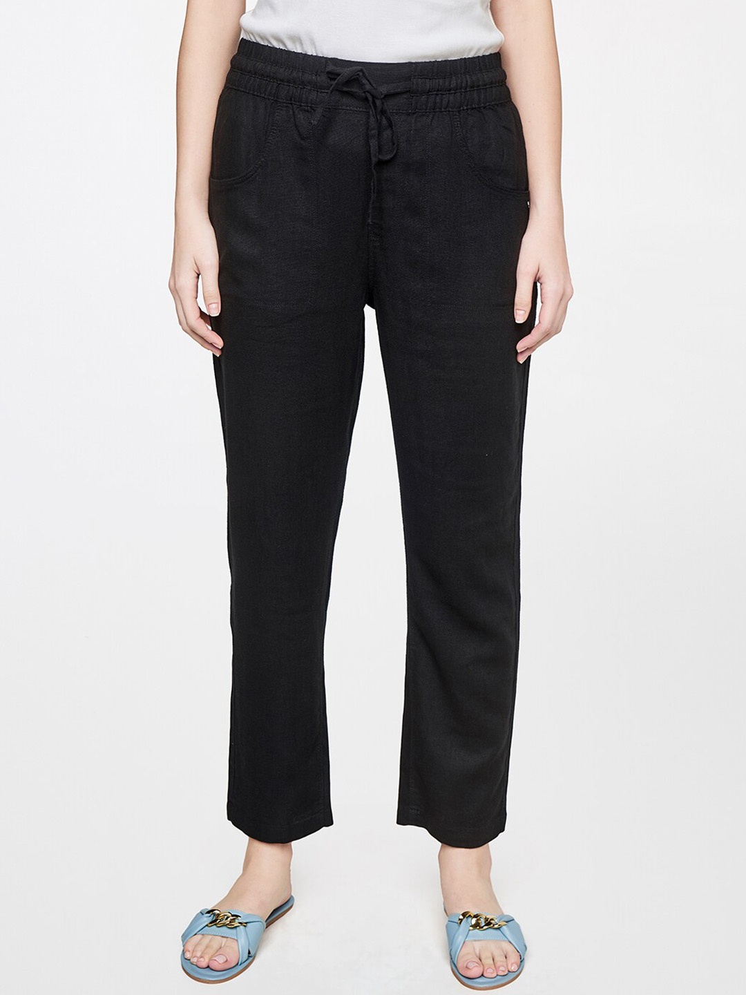 

AND Women Black Straight Fit Trousers