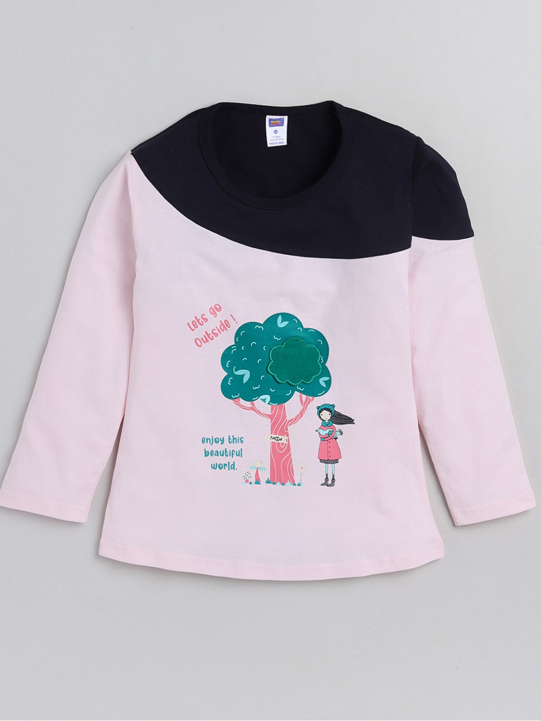 

Nottie Planet Girls Pink & Black Printed Cotton Top