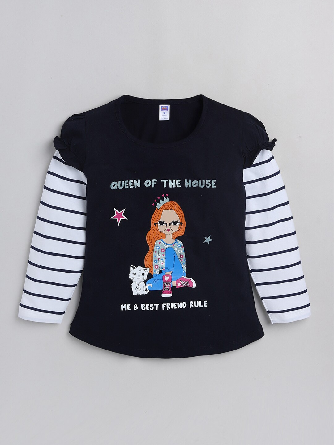 

Nottie Planet Girls Navy Blue Printed Round Neck Top