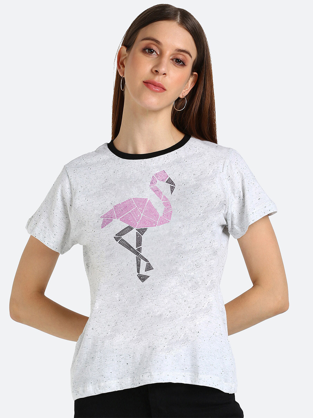 

shashvi Women Grey Printed embellished T-shirt