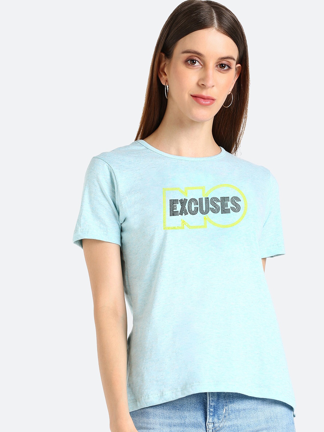 

shashvi Women Blue Embellished Cotton T-shirt