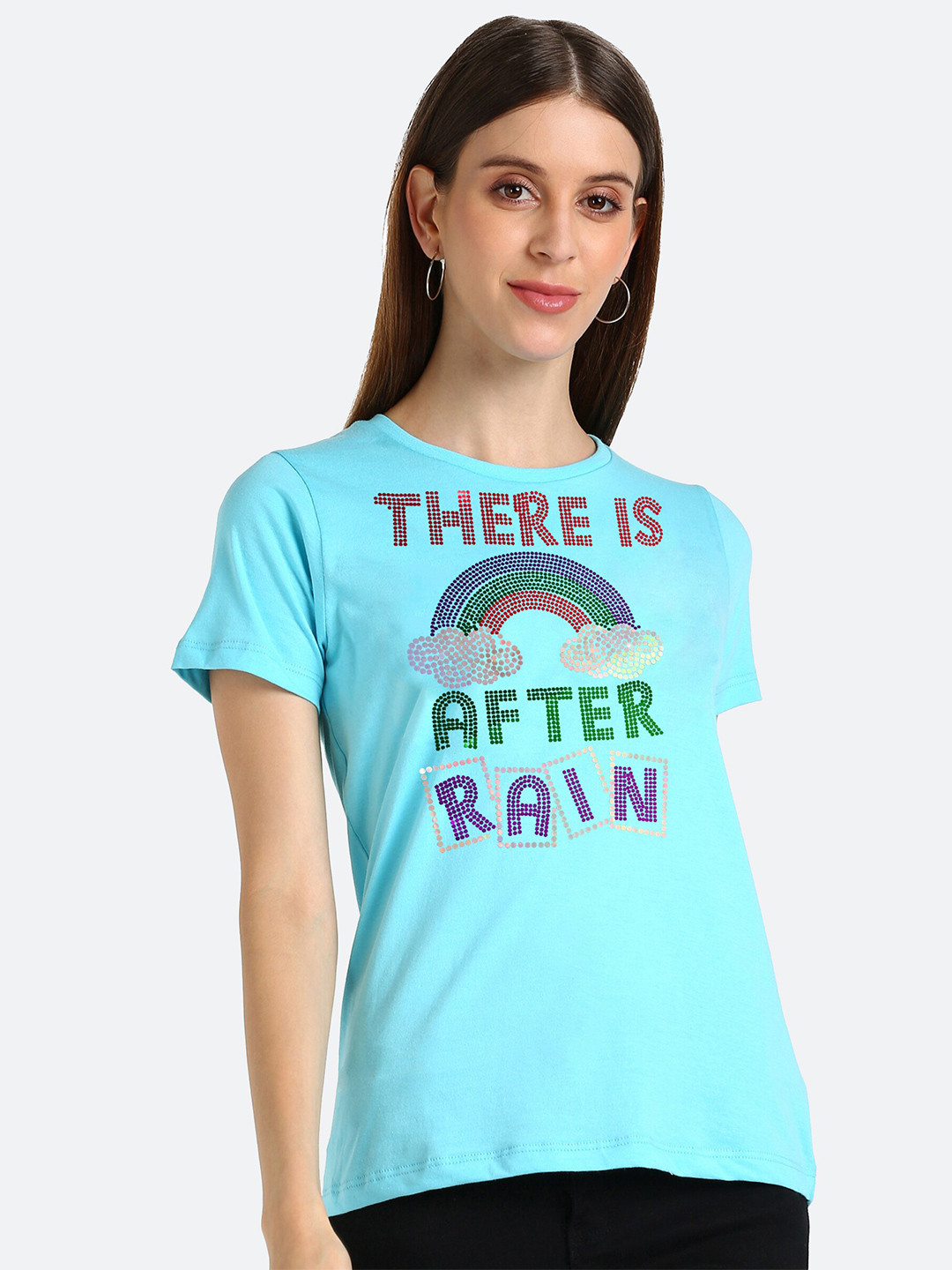 

Shashvi Women Blue Typography Printed T-shirt