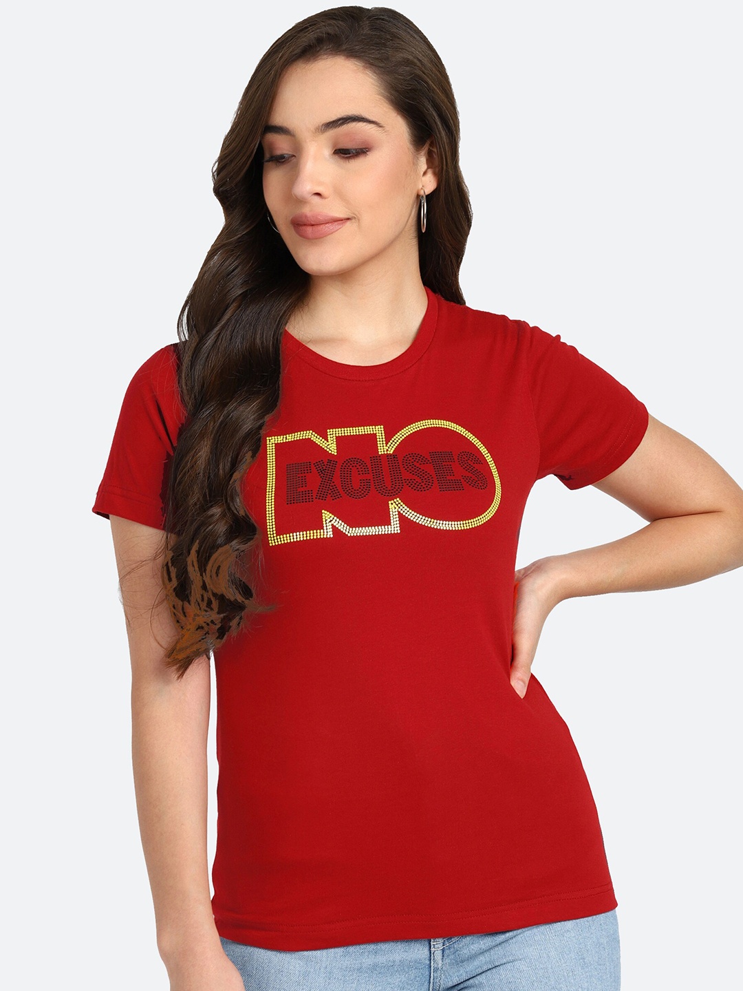 

Shashvi Women Red Embellished Typography T-shirt