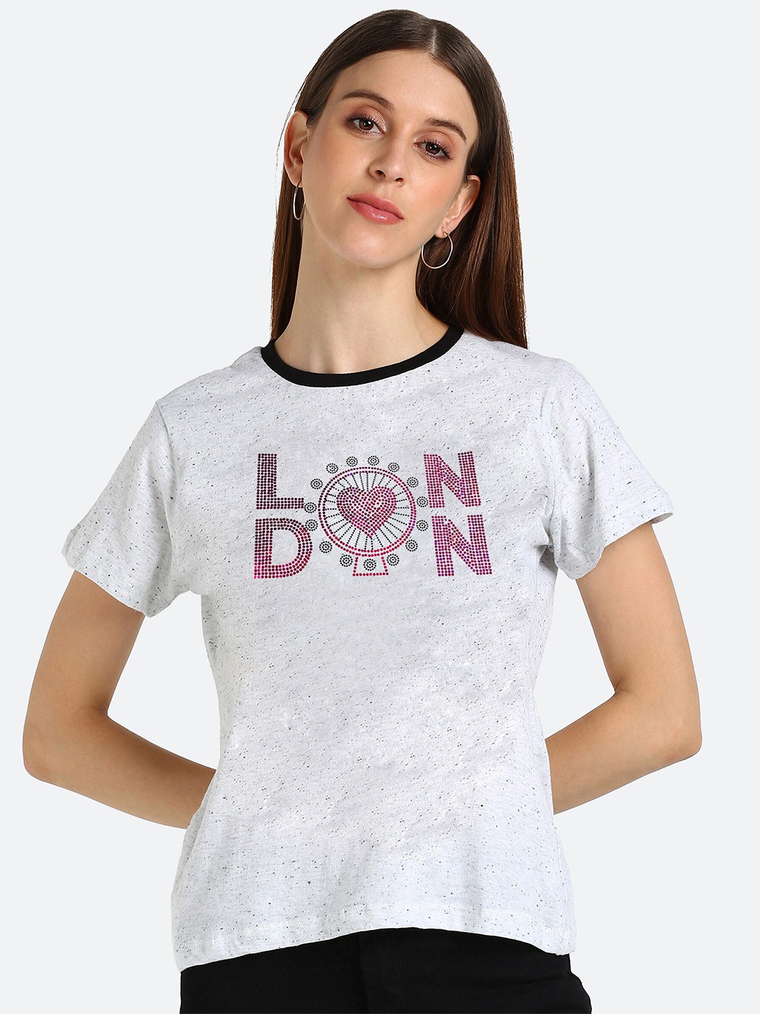 Shashvi Women White Typography Embellished T-shirt