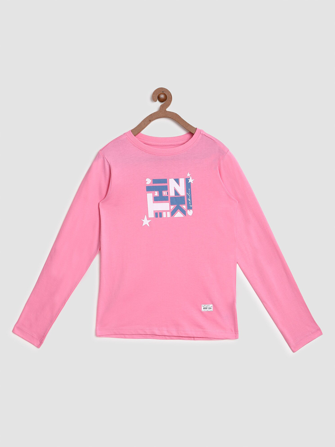 

abof Girls Pink Typography Printed Applique T-shirt