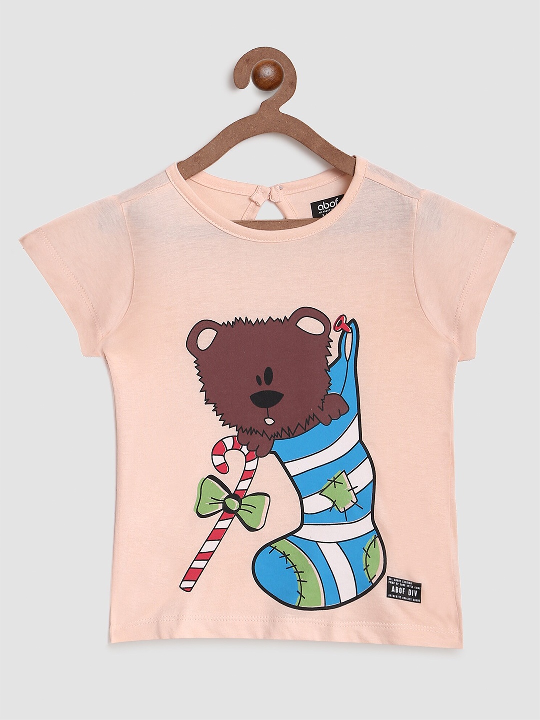 

abof Girls Peach-Coloured Printed Applique T-shirt