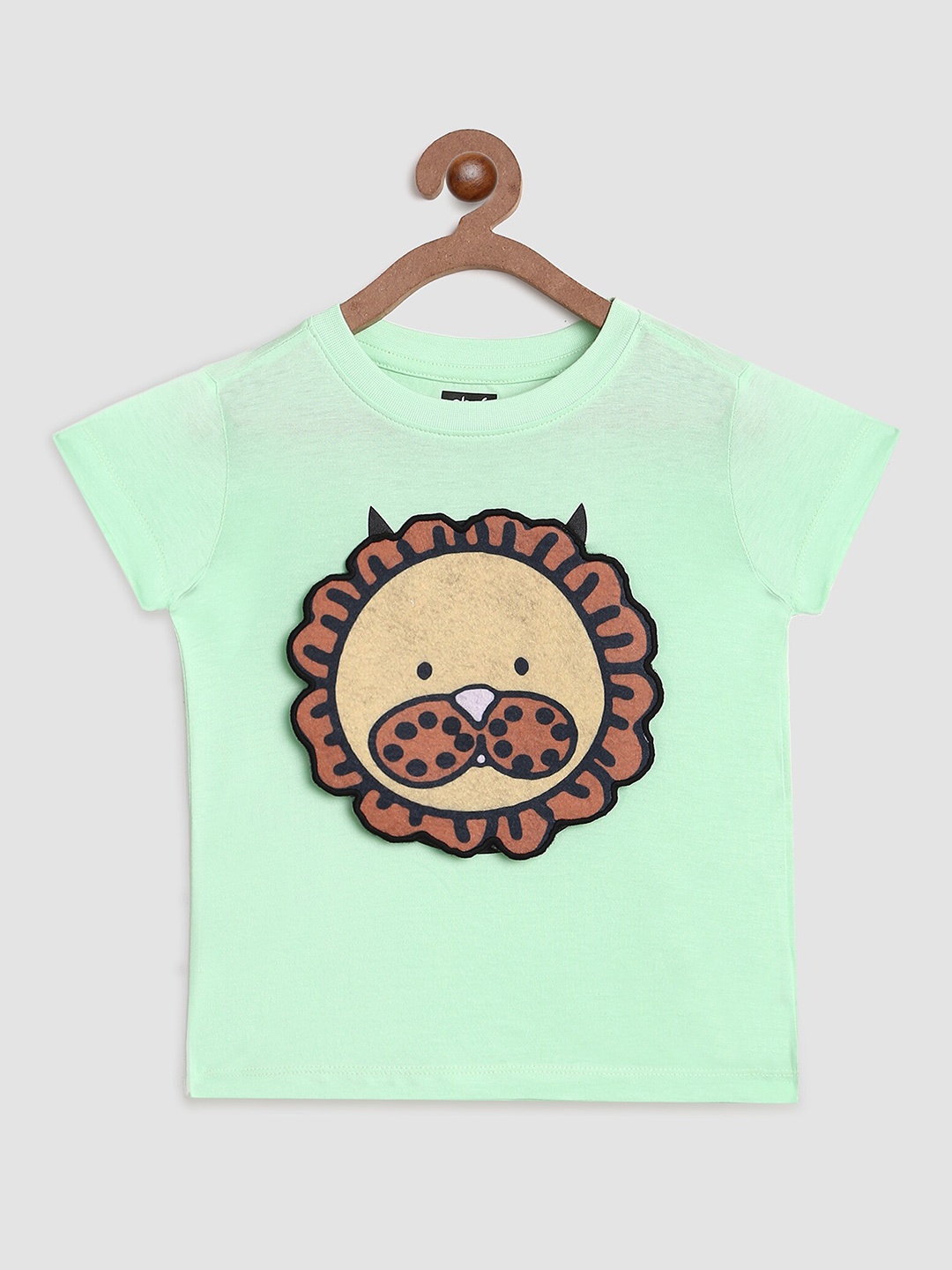 

abof Girls Green & Brown Self Designed Regular Fit Cotton T-shirt