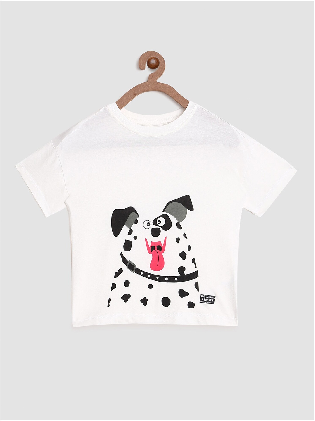 

abof Girls White Printed Extended Sleeves T-shirt