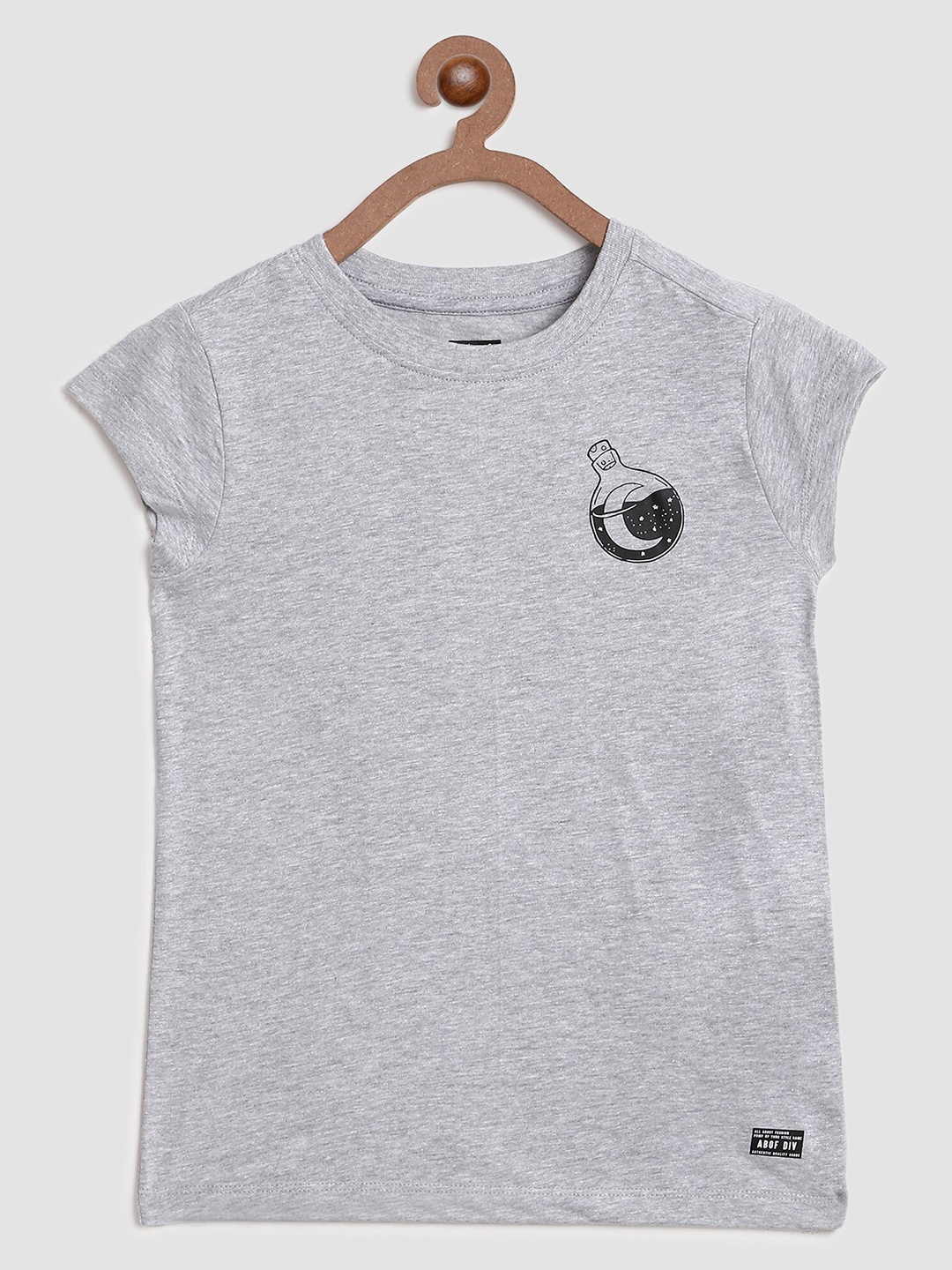 

abof Girls Grey Solid Cotton T-shirt