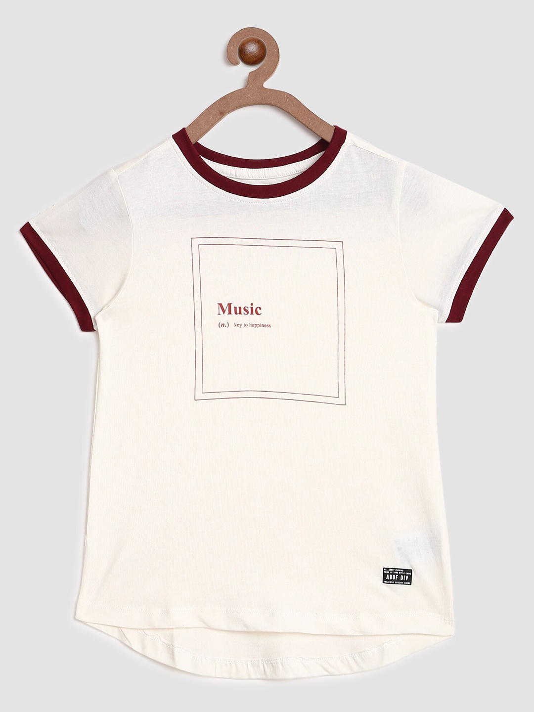 

abof Girls Cream Typography Printed Cotton T-shirt
