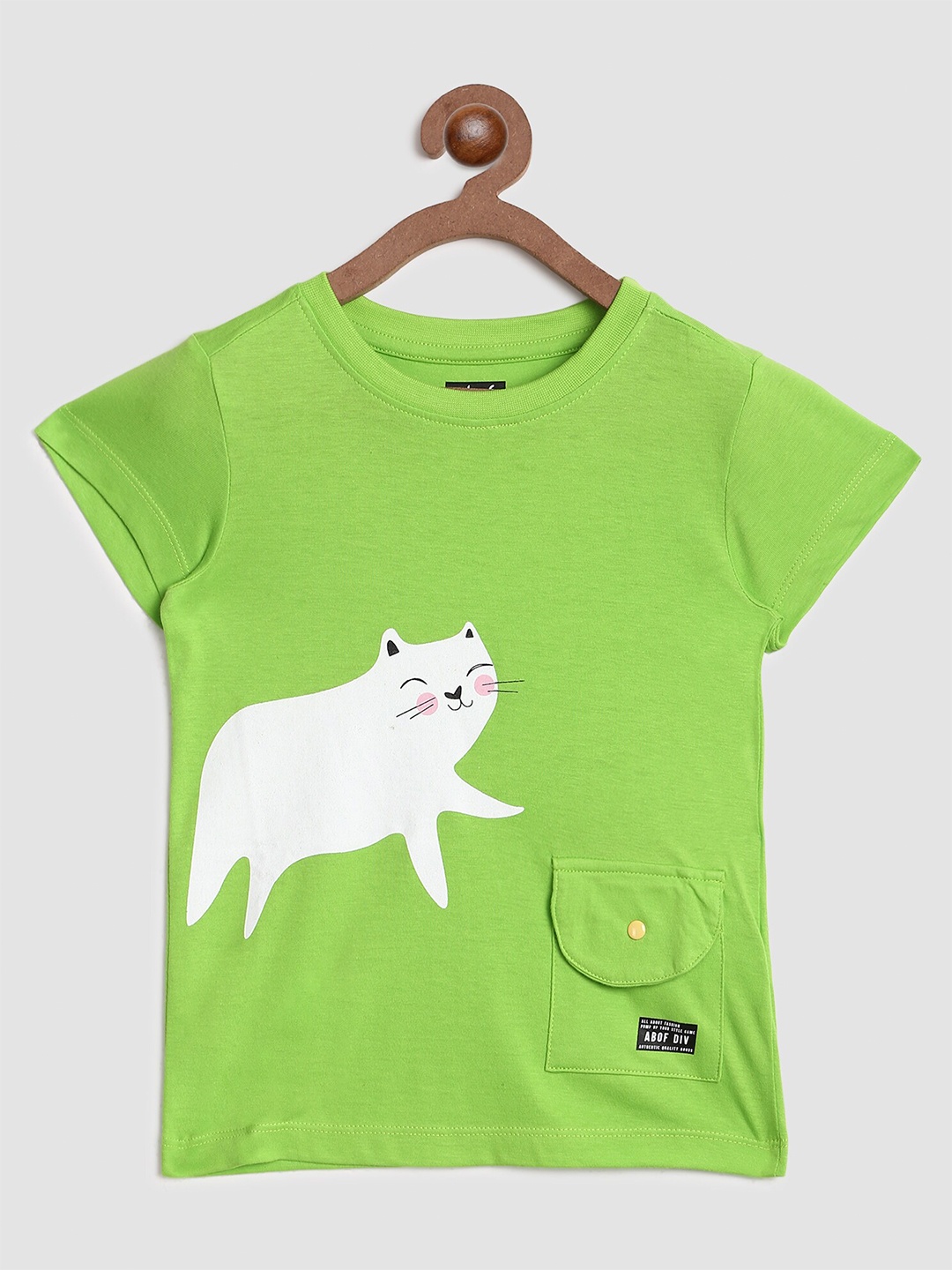 

abof Girls Green & White Printed Cotton T-shirt