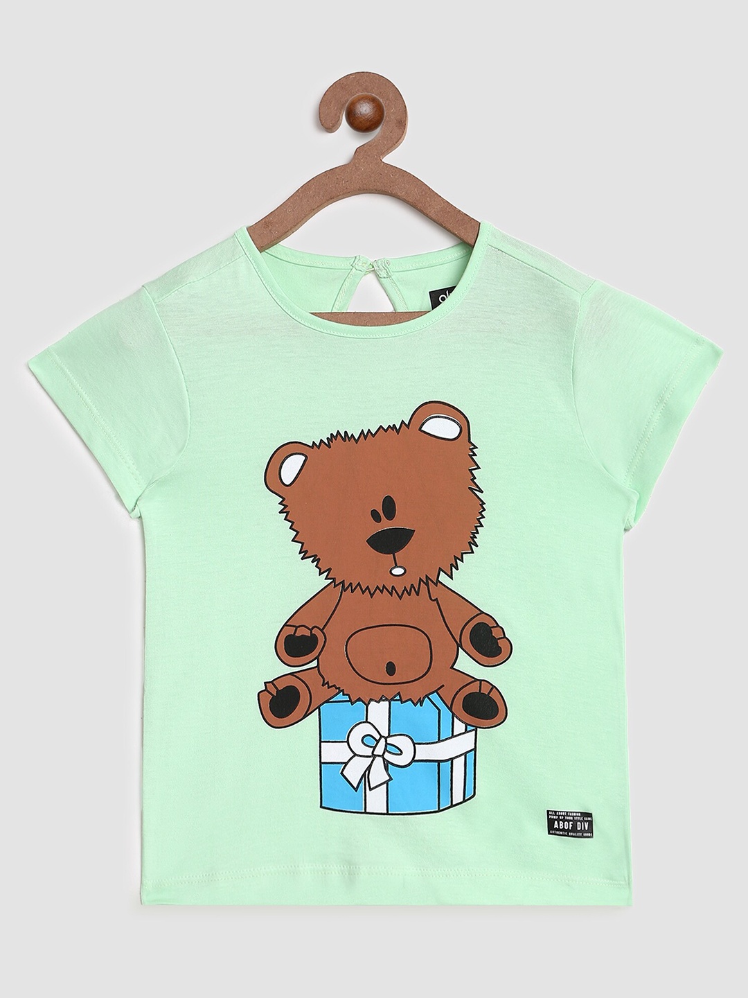 

abof Girls Green & Brown Printed Cotton T-shirt