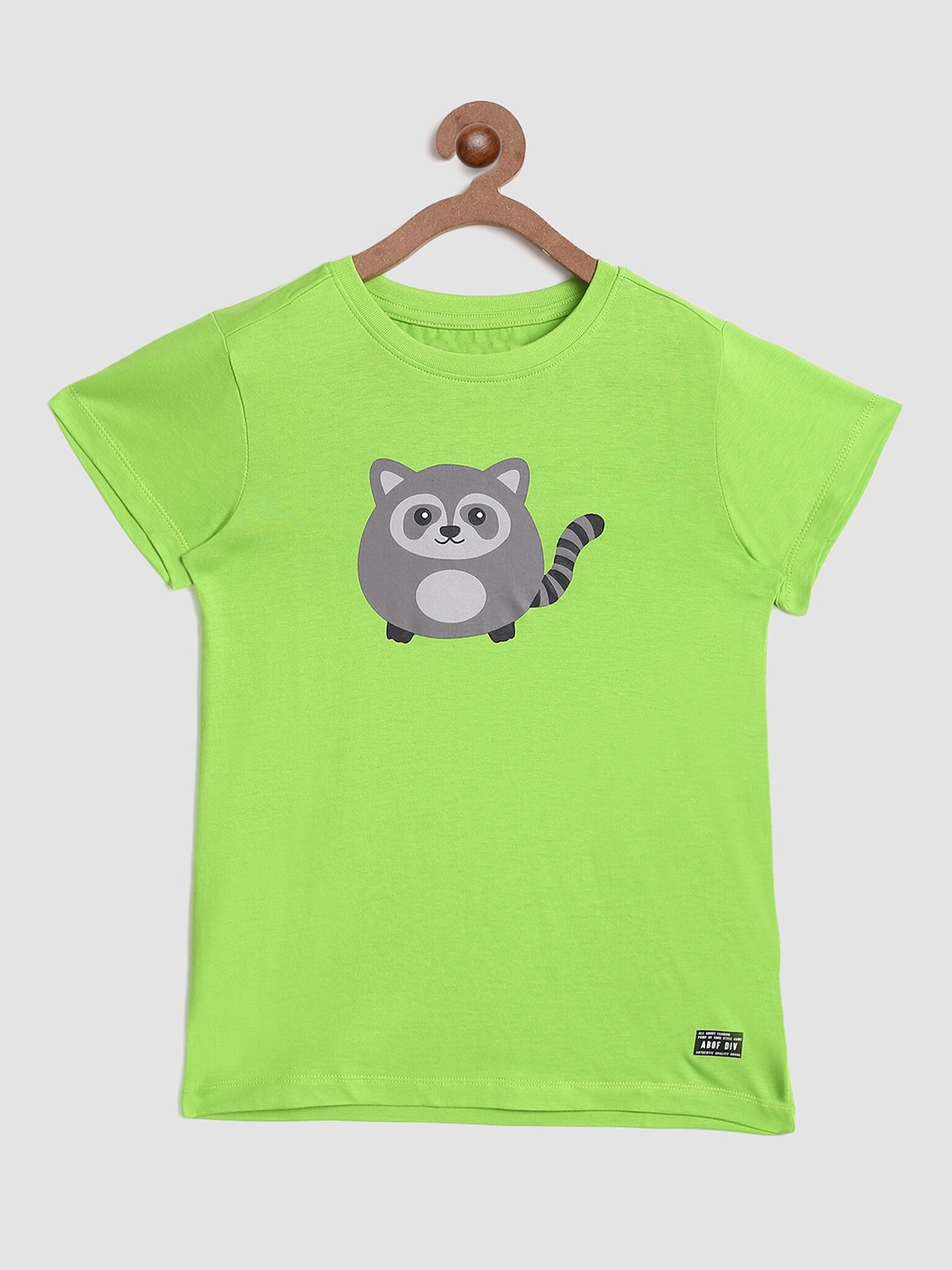 

abof Girls Green & Grey Printed Cotton T-shirt