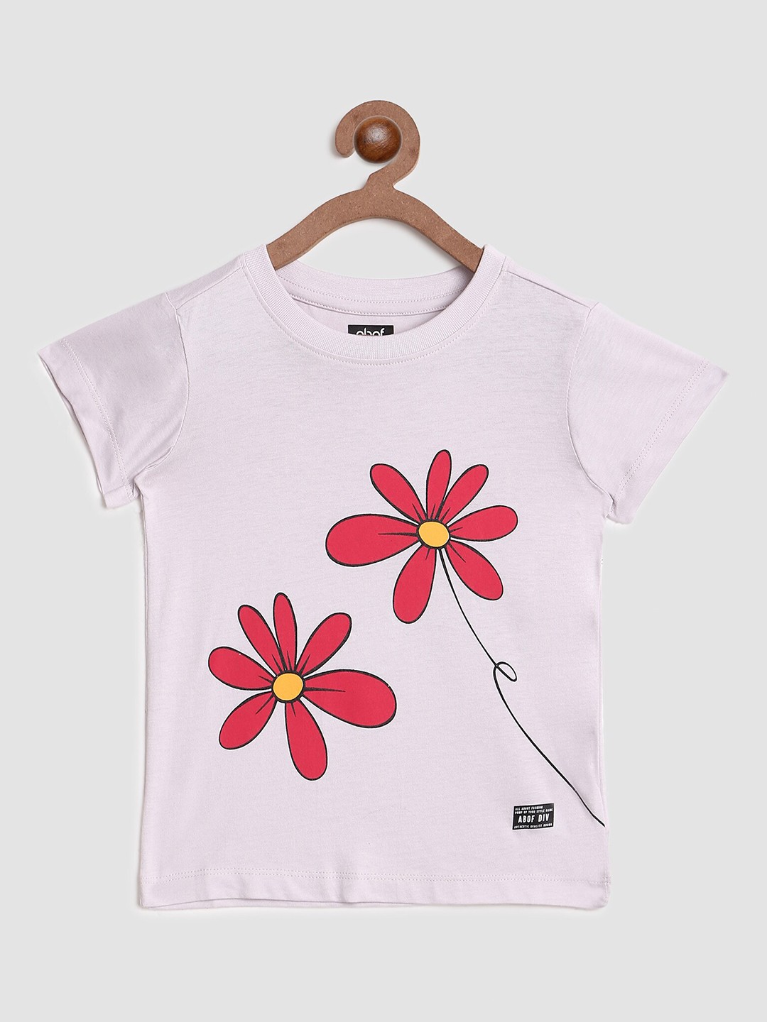 

abof Girls White Floral Printed Cotton T-shirt
