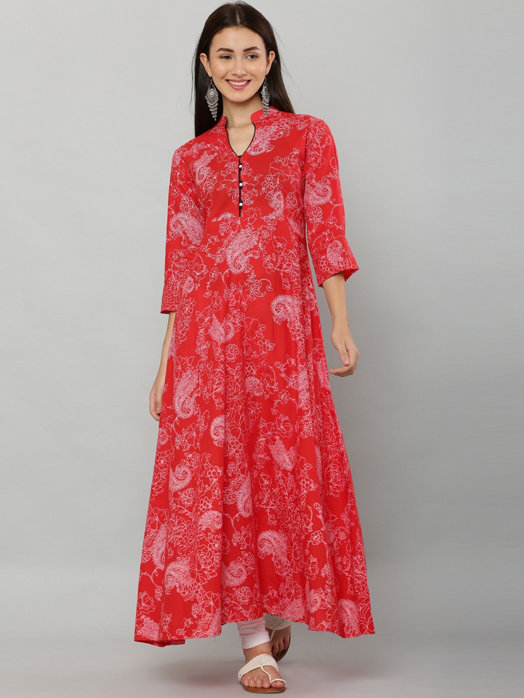 

EZIS FASHION Women Red Floral Printed Cotton Kurta