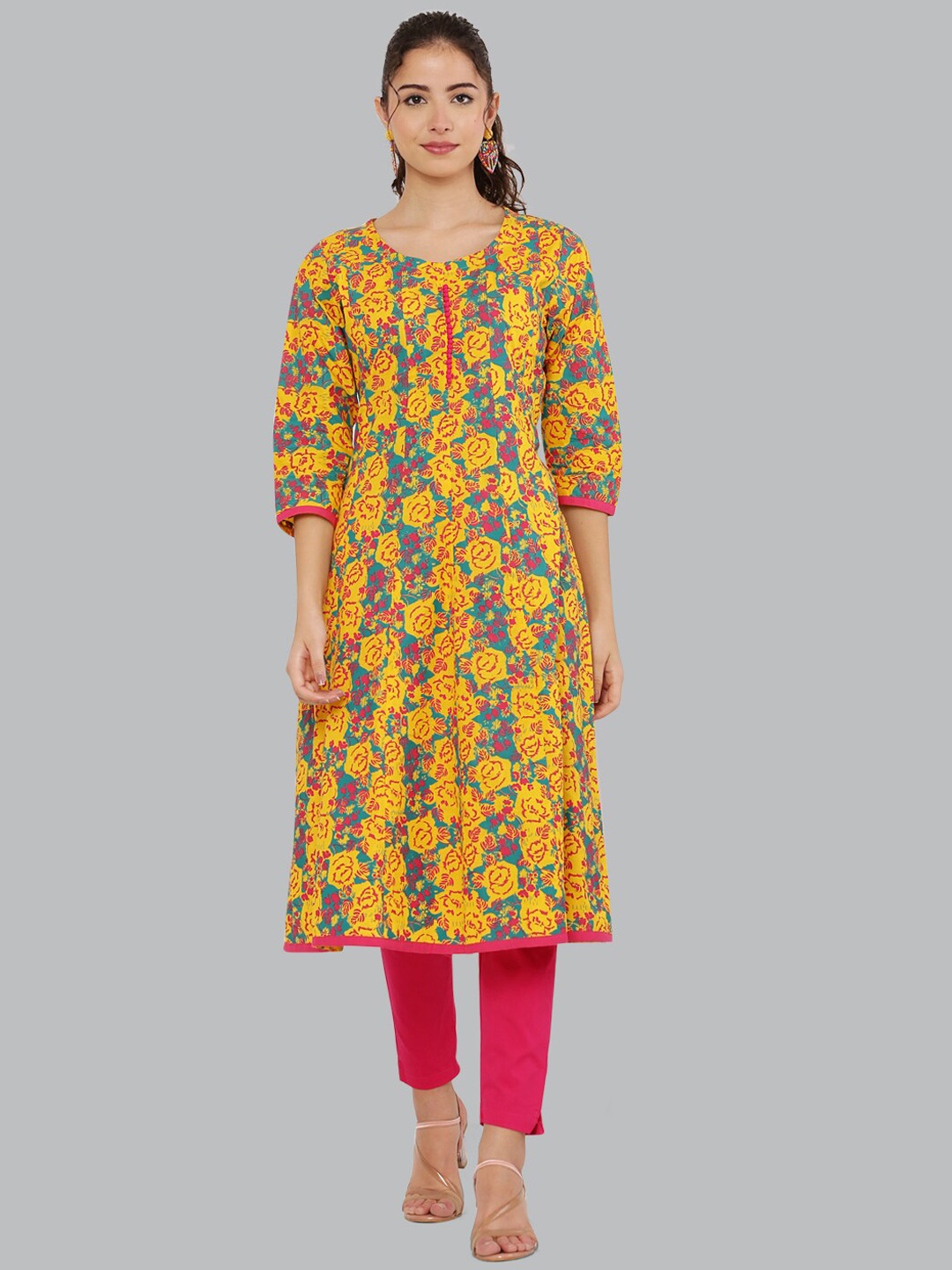 

EZIS FASHION Women Yellow Paisley Printed Cotton Kurta