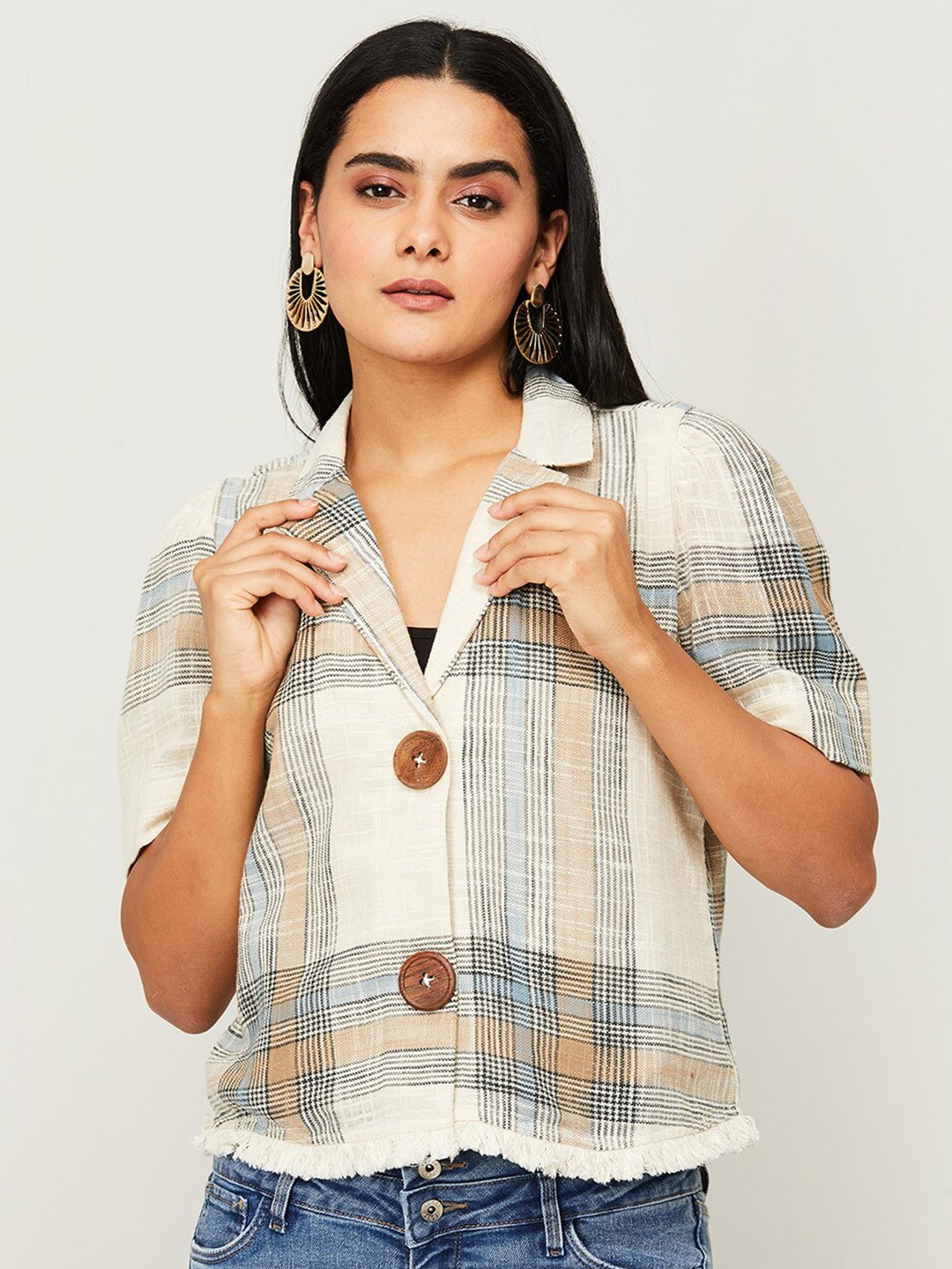 

CODE by Lifestyle Women Beige & Grey Shrug