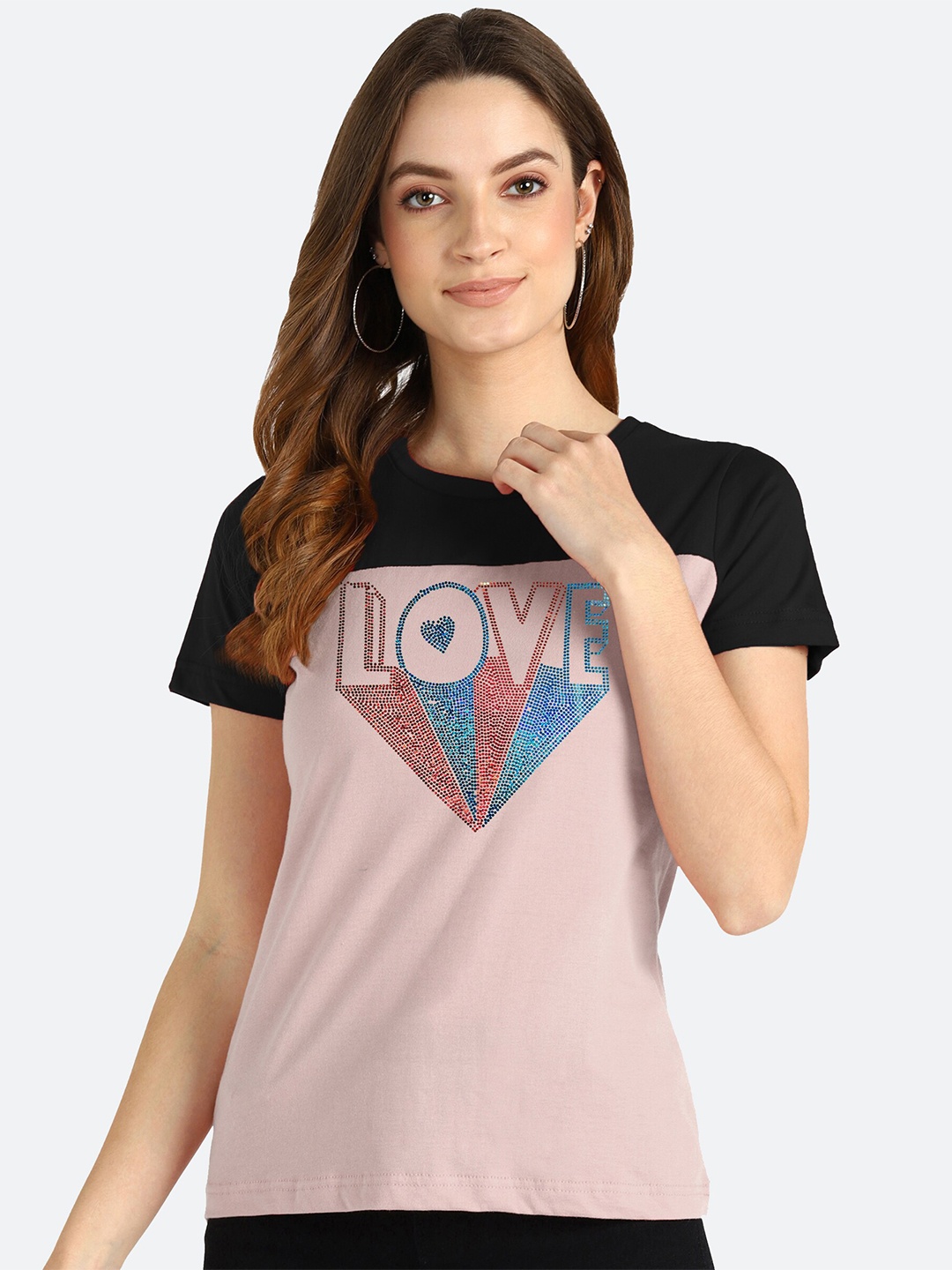 

shashvi Women Purple & Black Typography Printed T-shirt