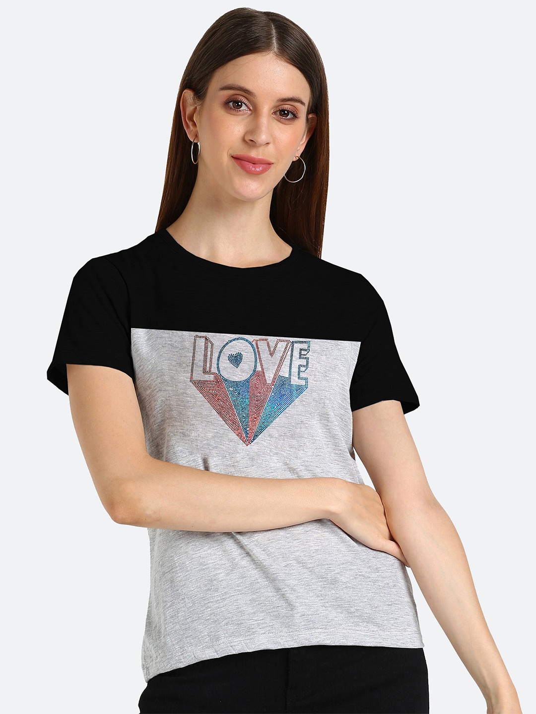 

shashvi Women Grey Typography Printed T-shirt