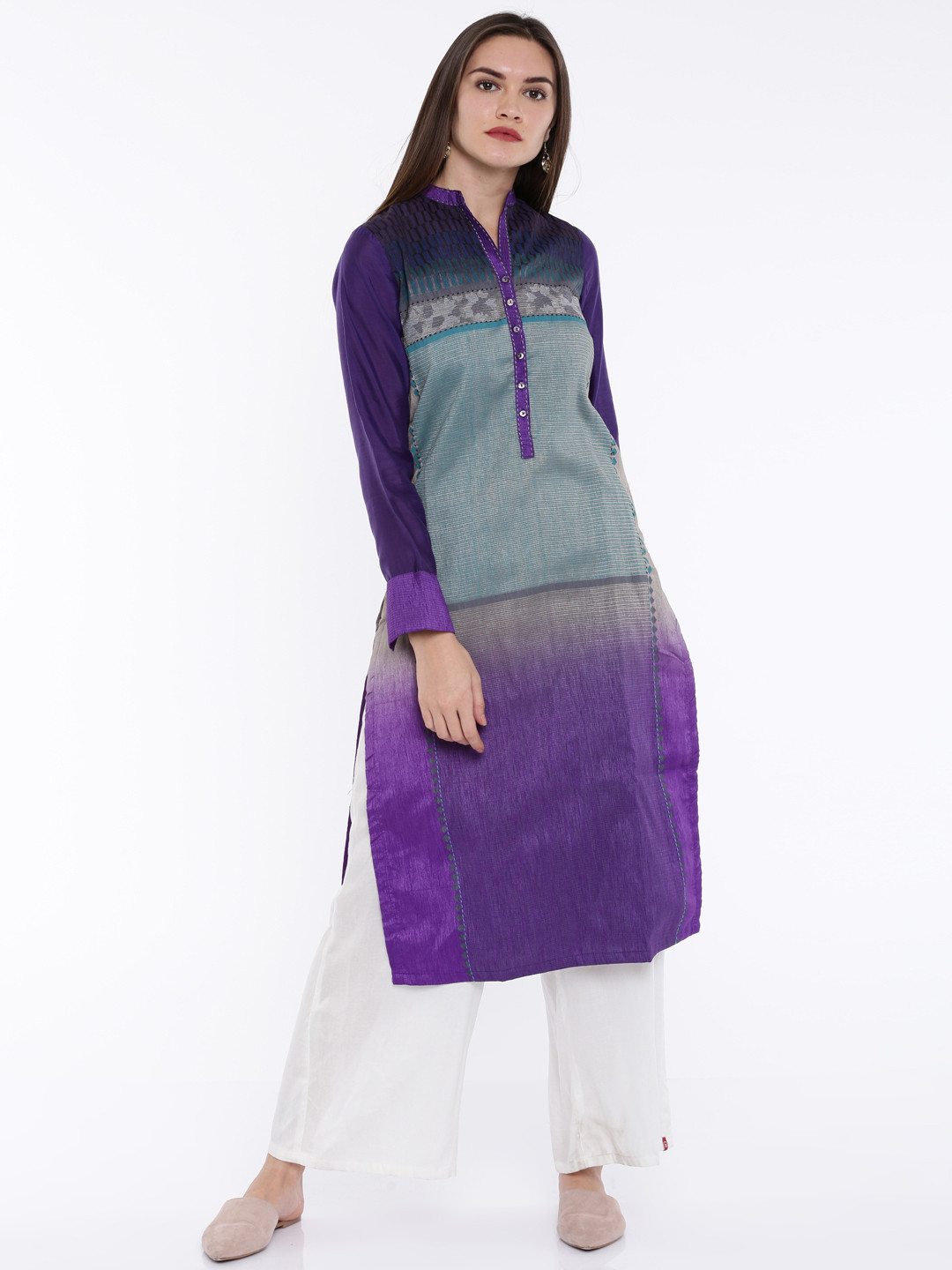 

Biba Women Purple Printed Straight Kurta