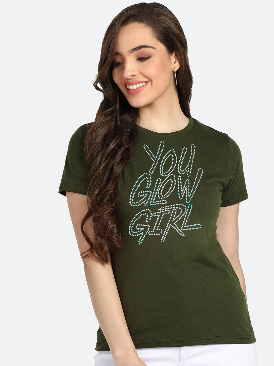 

shashvi Women Olive Printed T-shirt