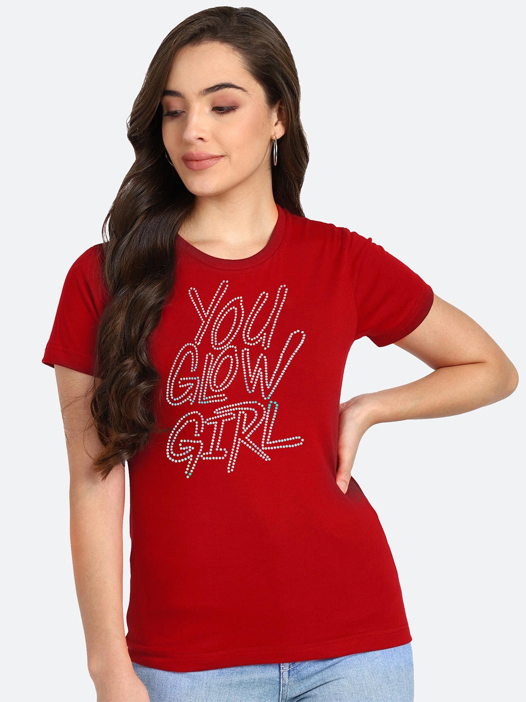 

shashvi Women Red Typography Printed T-shirt