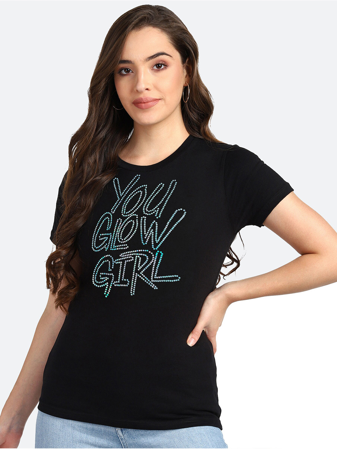 

shashvi Women Black Typography Printed T-shirt