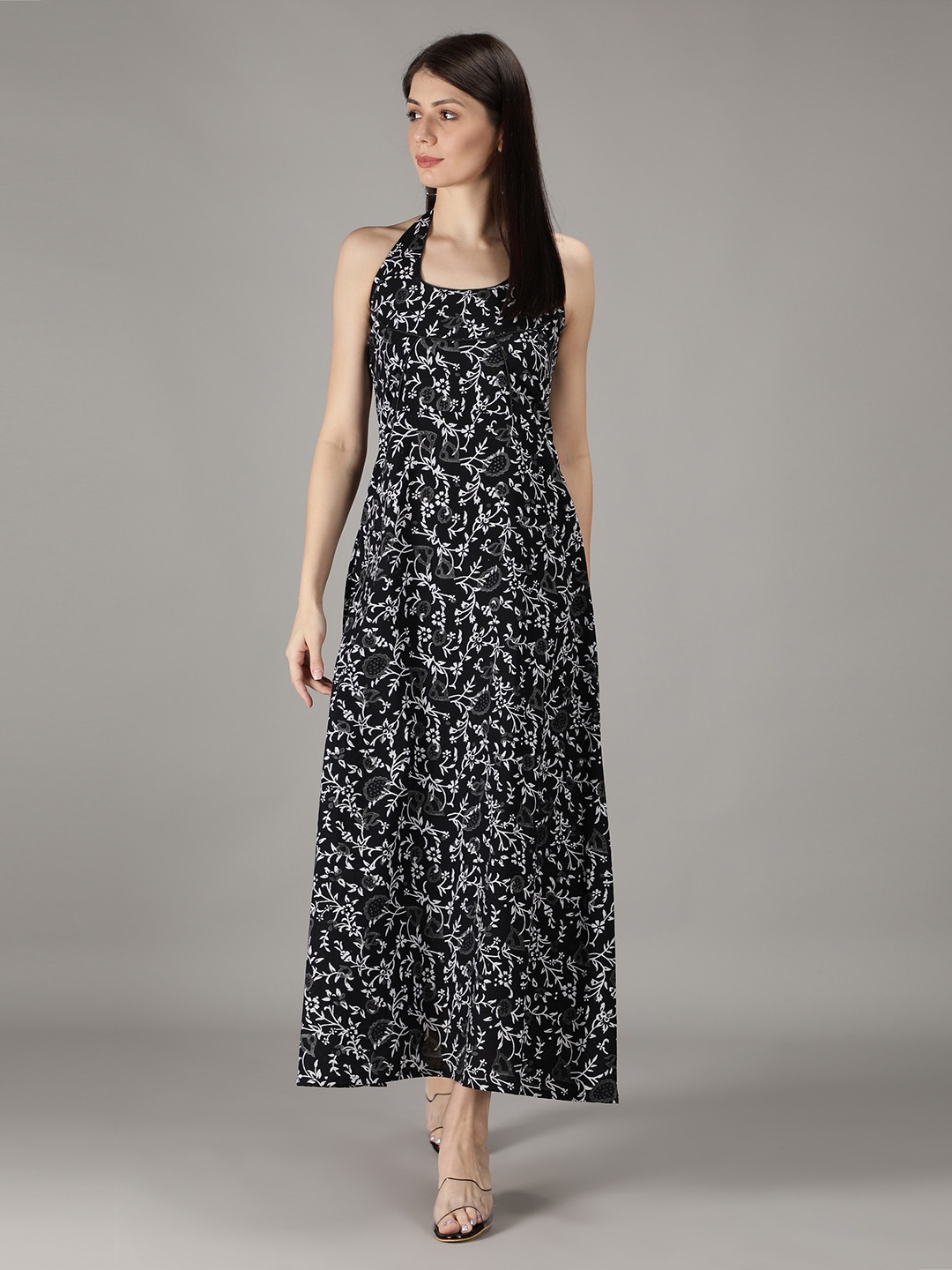 

Sajke Black Ajrakh Halter Neck Maxi Dress