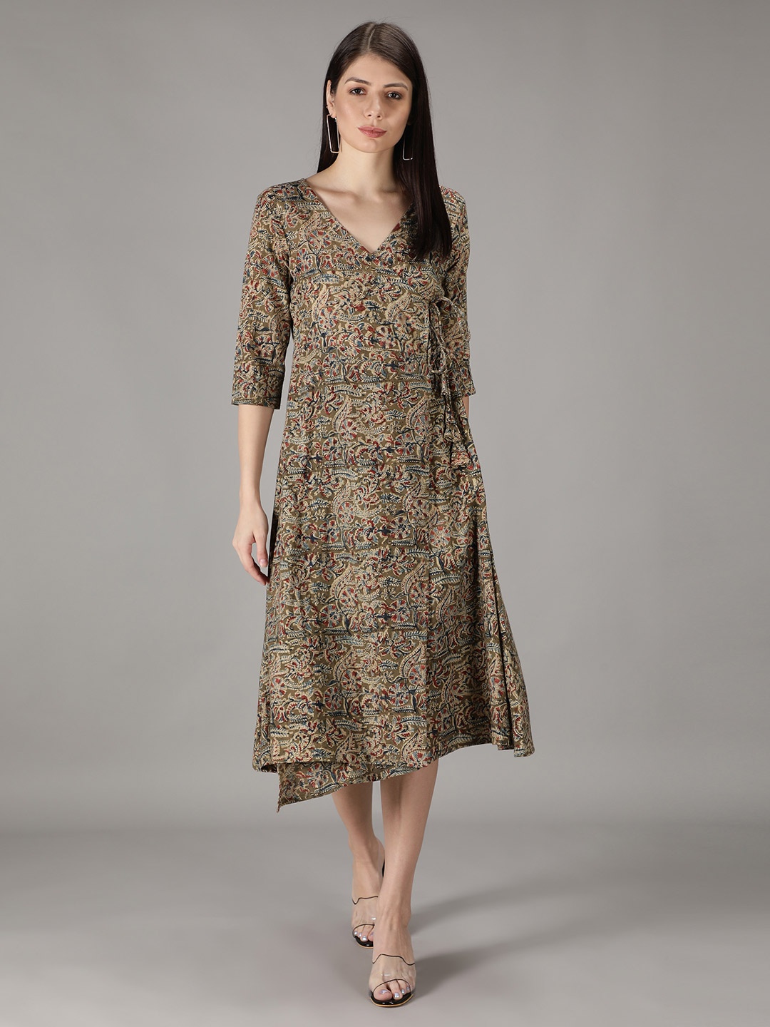 

Sajke Green Ethnic Motifs A-Line Midi Dress