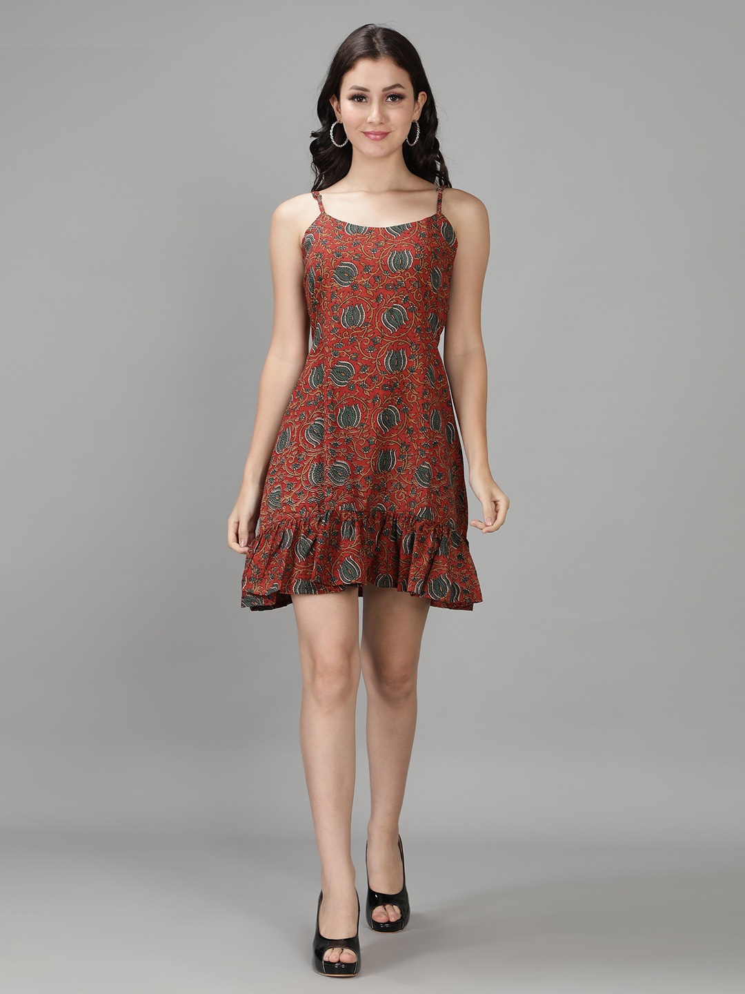 

Sajke Red Ethnic Motifs A-Line Dress