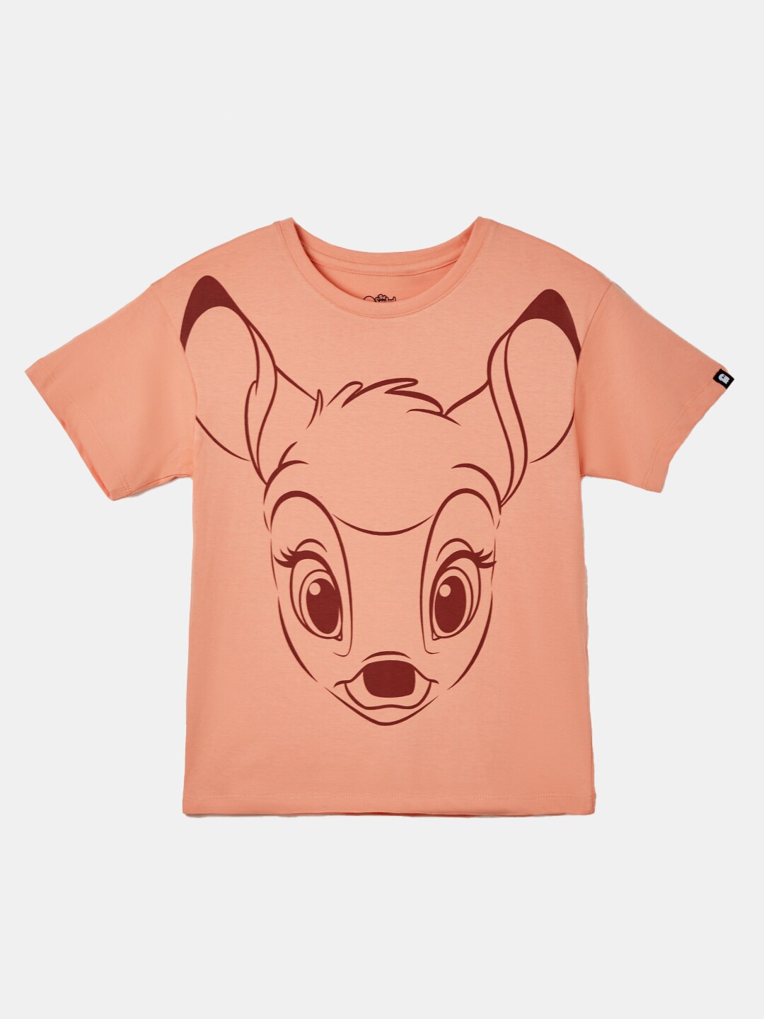 

The Souled Store Girls Peach Pink Disney Bambi Print Oversized T-Shirt