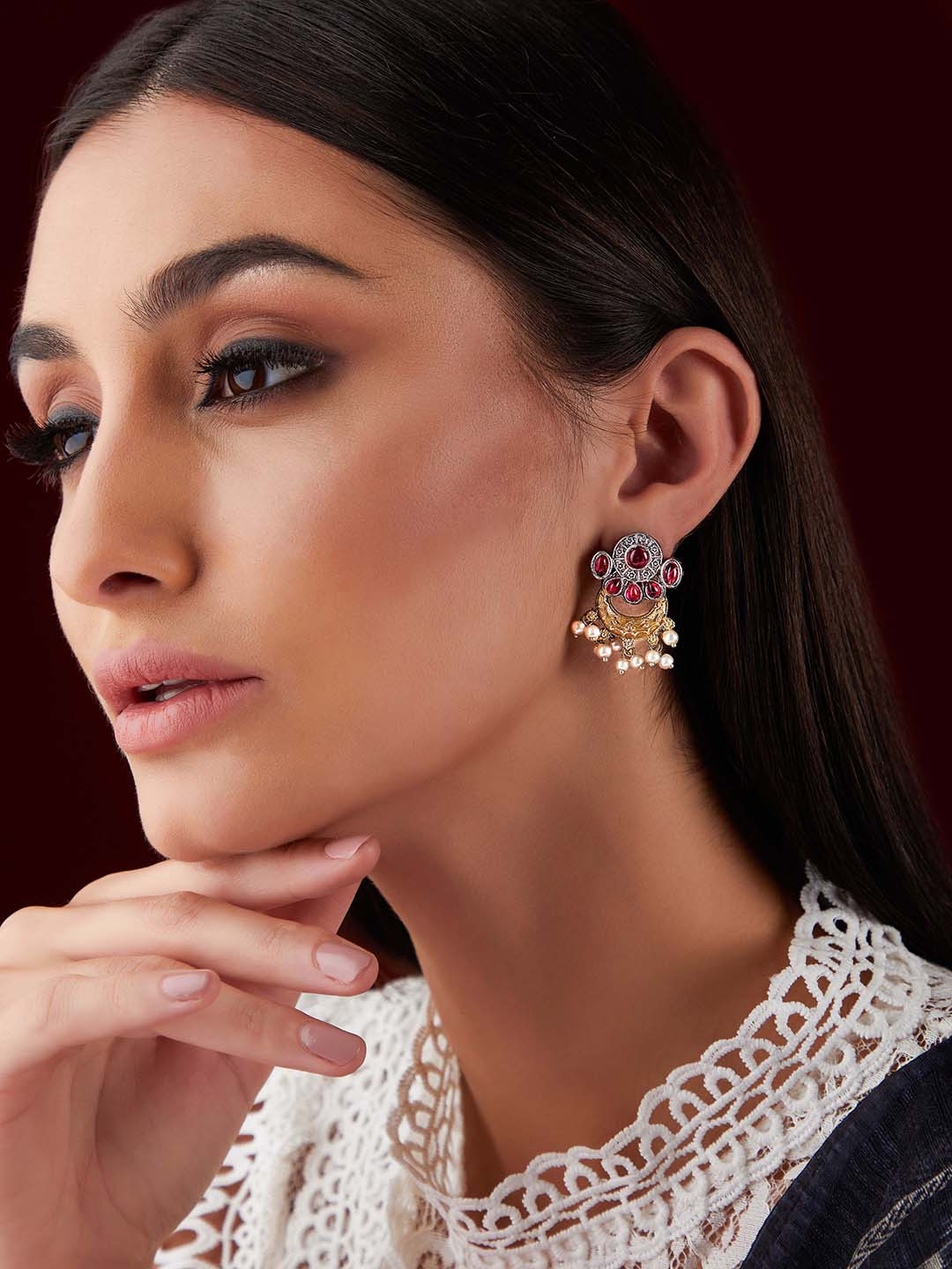 

Rubans Silver-Plated Pink & Gold-Toned Contemporary Studs Earrings