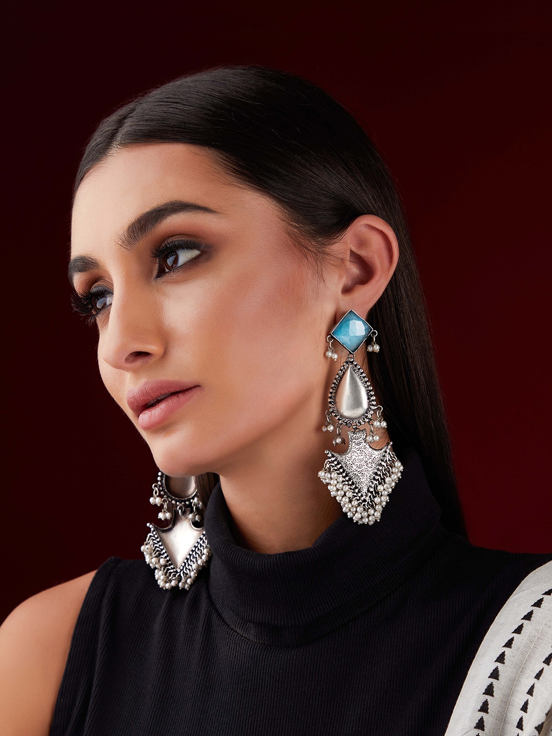 

Rubans Silver-Toned Classic Drop Earrings