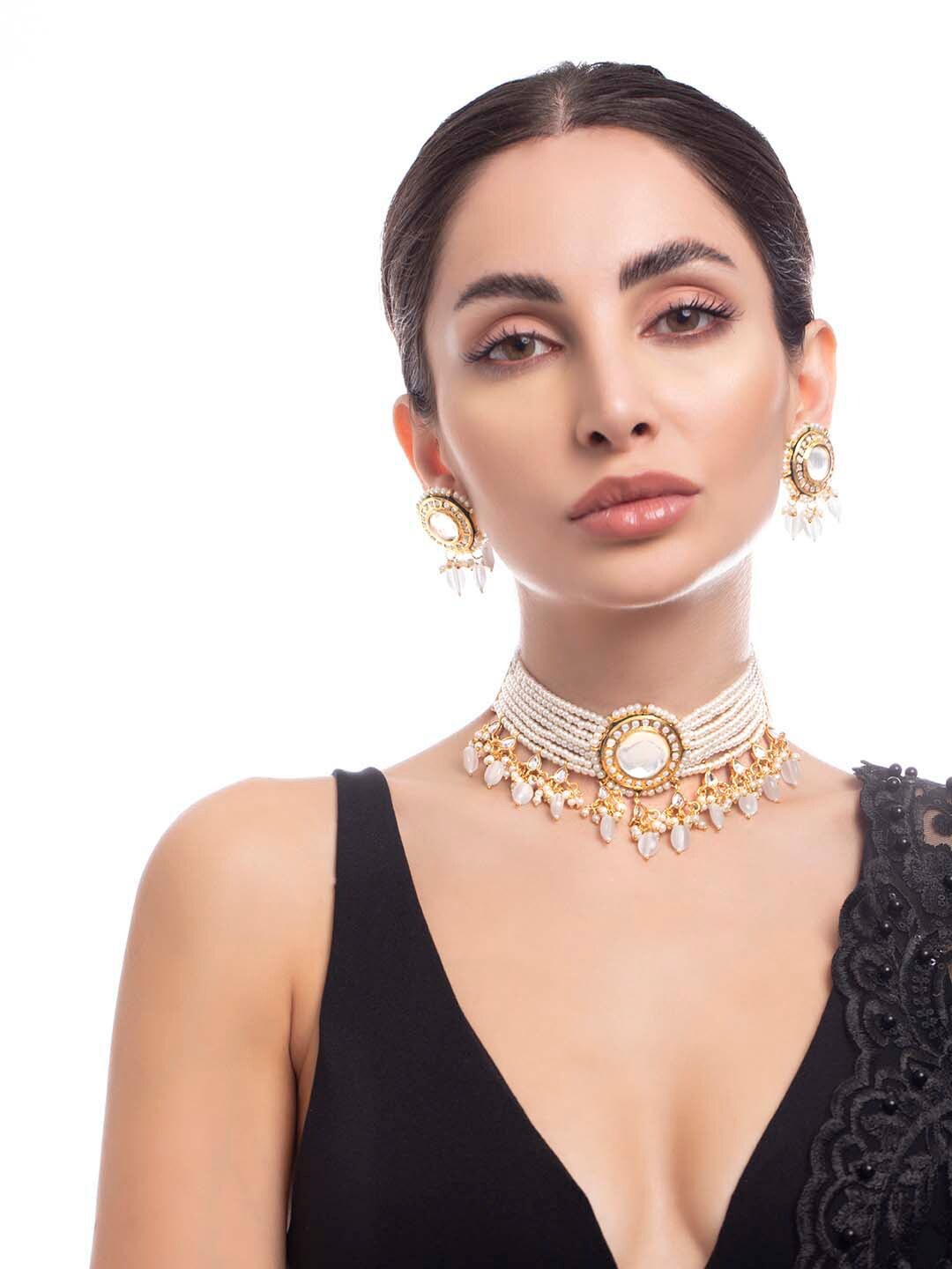 

Rubans Gold-Plated White Beaded Jewellery Set