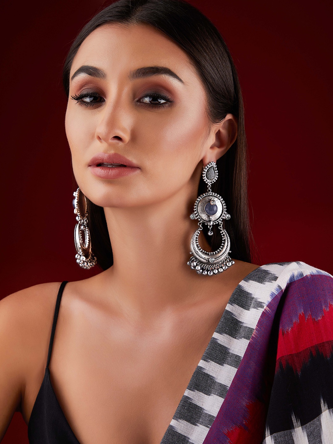 

Rubans Women Silver-Toned Classic Oxidised Drop Earrings