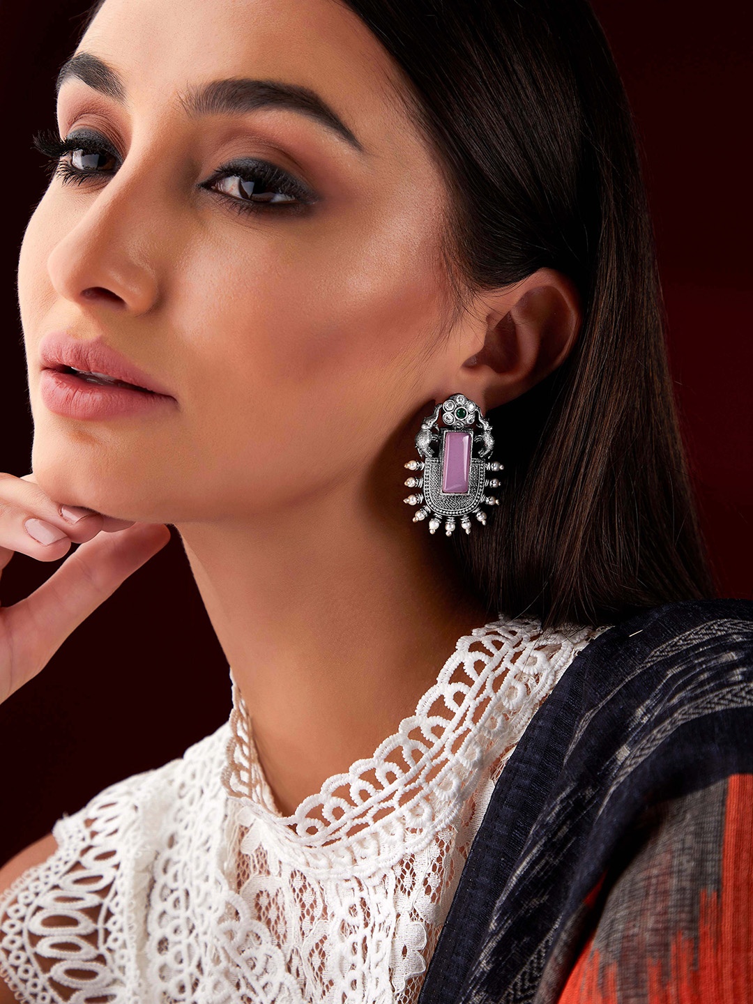 

Rubans Silver Plated & Pink Classic Studs Earrings